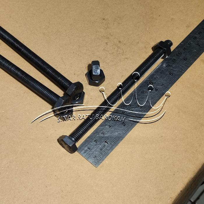 "New" BAUT MUR BAJA M10X150 FULL DRAT PANJANG 15CM KUNCI 17 15 CM BAUD HTB GRADE 8.8 HITAM M10 X 150