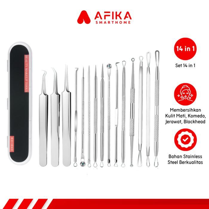 Set Alat Pinset Perawatan Wajah Komedo Jerawat Blackhead 14 PCS