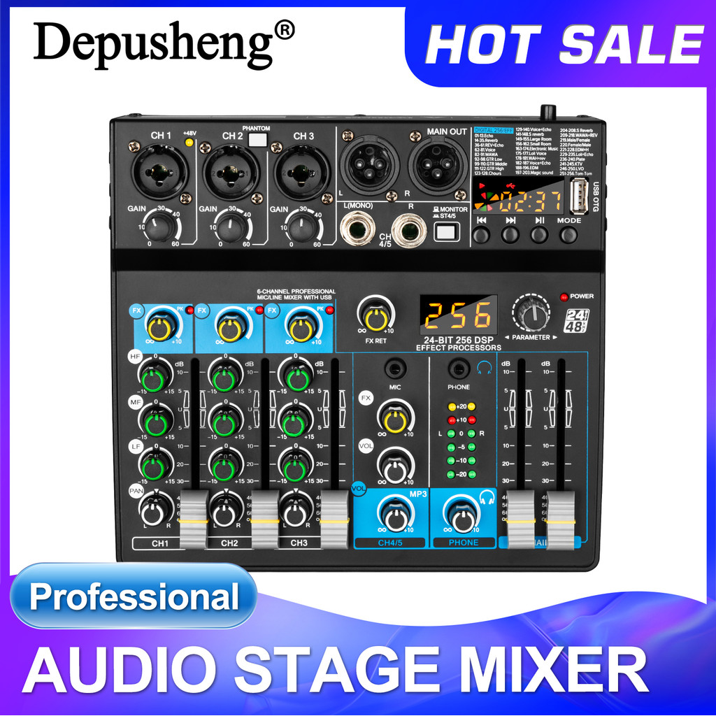 USB Mixer 5 Channel Depusheng DJ Sound Controller Mini Mixer Professional Audio Portable Sound