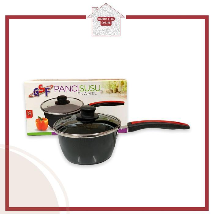 Panci Susu GSF 4018/PANCI SUSU ENAMEL TUTUP KACA 18CM / SAUCE PAN ENAMEL GSF G-4018 / GSF G 4018