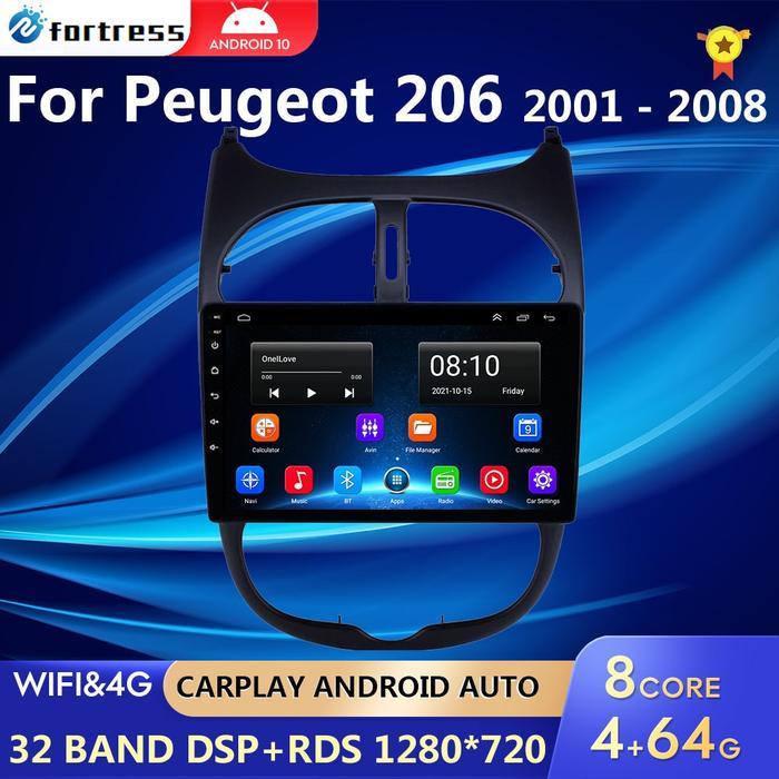 . 10'' 2 Din Car Radio For Peugeot 206 2001-2008 Multimedia Player