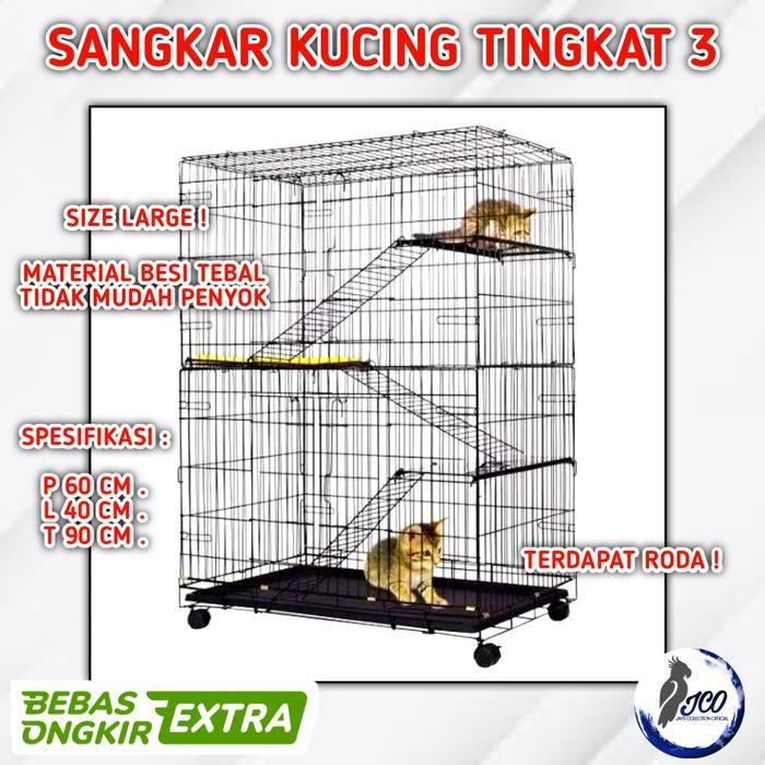 KANDANG KUCING LIPAT 3 TINGKAT DENGAN RODA KANDANG KUCING TINGKAT 3 L
