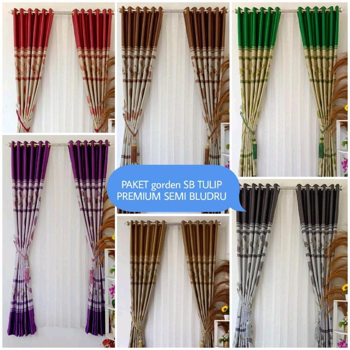 GORDEN SET SB TULIP + PONI untuk PINTU DAN JENDELA [Free huck dan tali] gorden tebal , Bunga semi