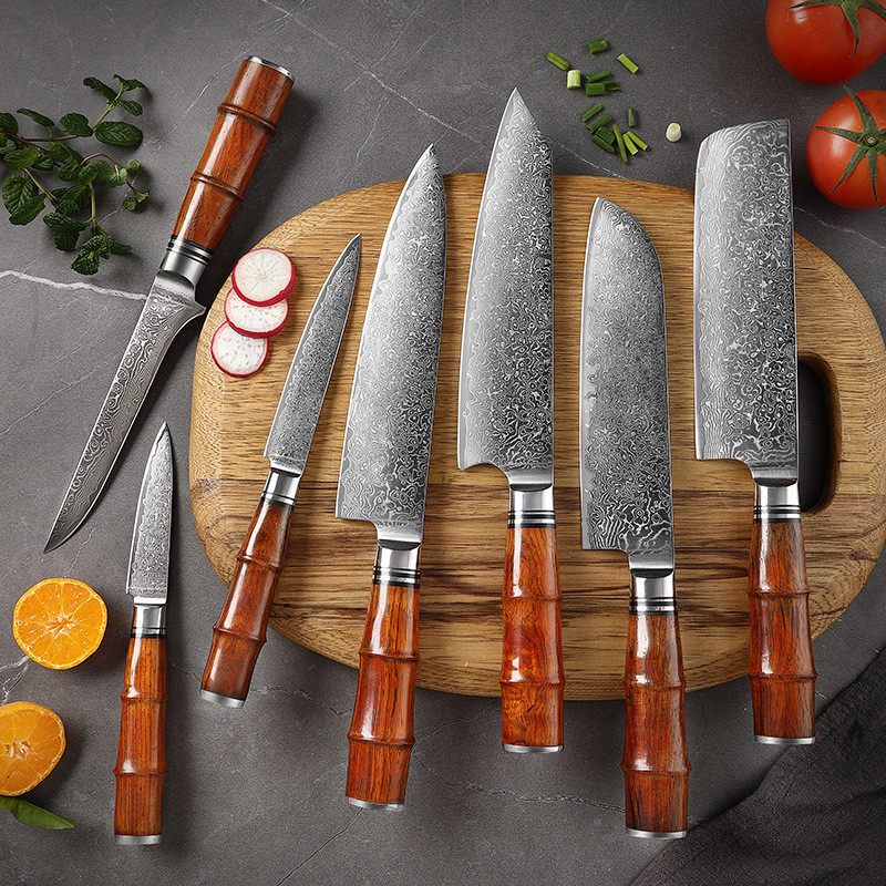 XUANFENG 67th floor Damascus steel kitchen knife particle yellow sandalwood series chef's meat