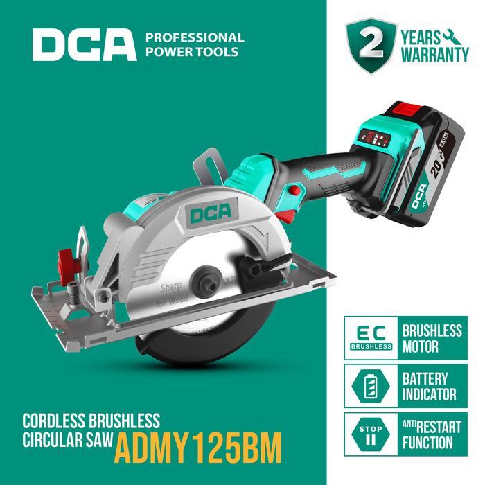 DCA Brushless Circular Saw / Gergaji Sirkel Baterai 20V 125mm ADMY125 - ADMY125BM (FULL SET)