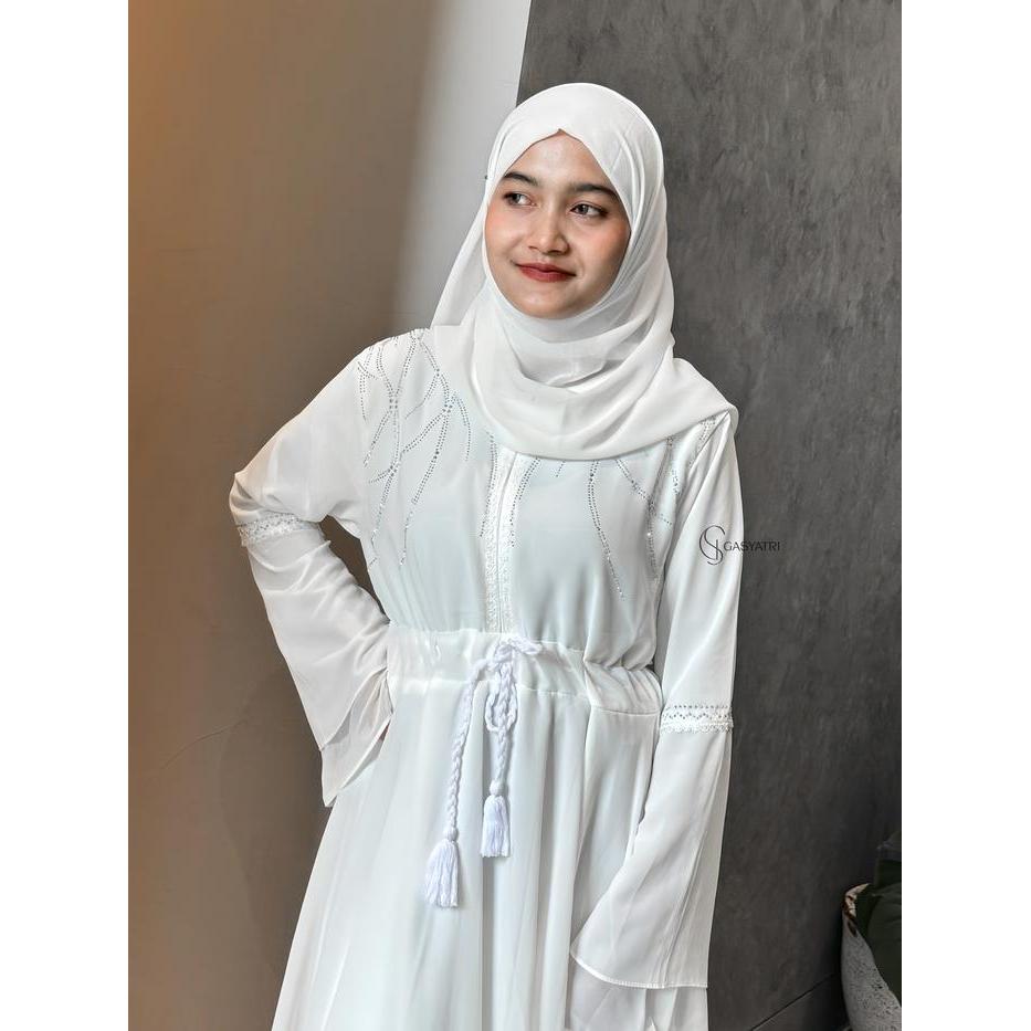 Zuyyin Abaya Broken White (Putih Tulang) Gasyatri Turkey Syar'I Busui Remaja Dewasa Princess Payet