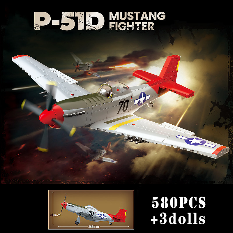 World War Military P-51 Mustang Fighter Building Blocks WW2 Aircraft La-7 Spitfire Yak-1B Bf-109E