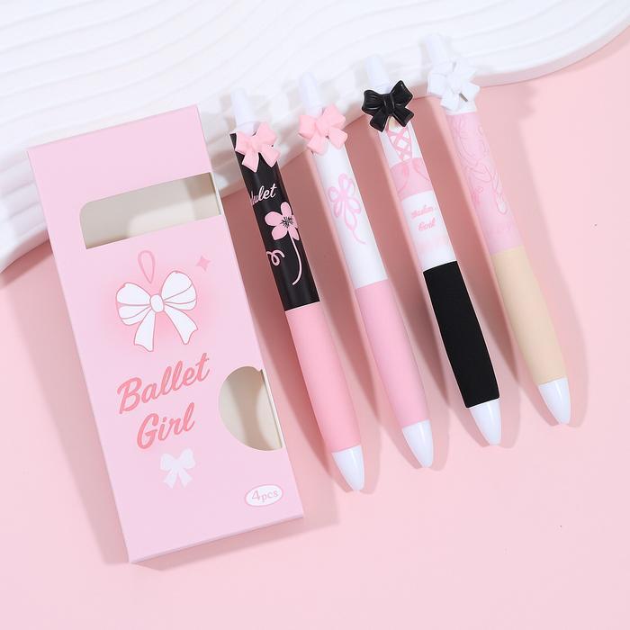 PN11 Pulpen Gel Mekanik 0.5mm Set Isi 4 Pcs Pulpen Karakter Aesthetic Tinta Hitam untuk Sekolah dan