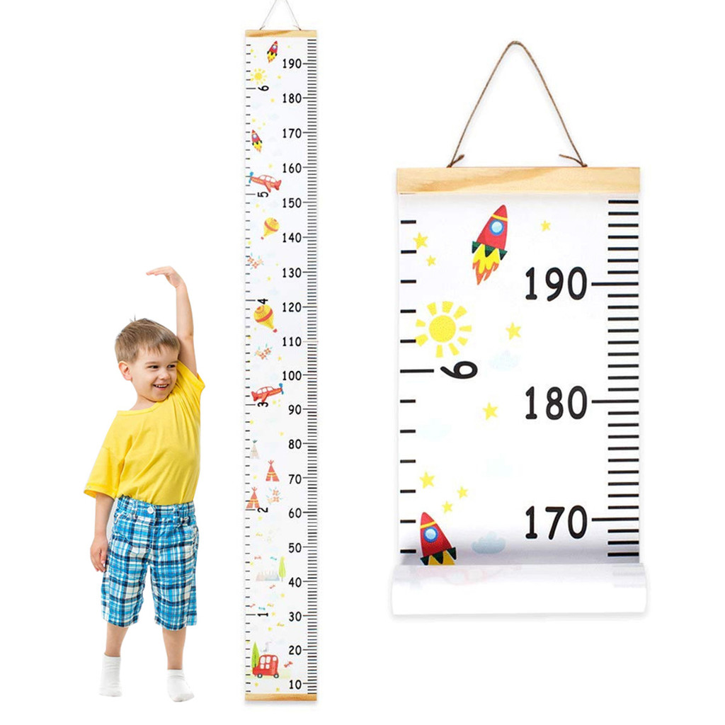 Children Height Measuring Rulers Removable Roll Up Height Measure Chart with Frame Decorative Wall