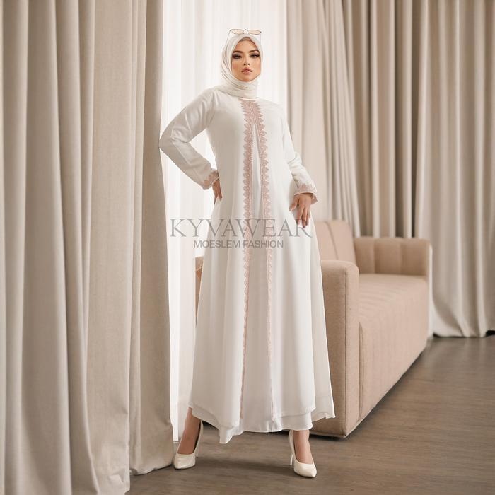 Kyva Gamis Abaya Muslim Putih Cokelat Turkey Terbaru Brokat Lm 126 Pesta Remaja