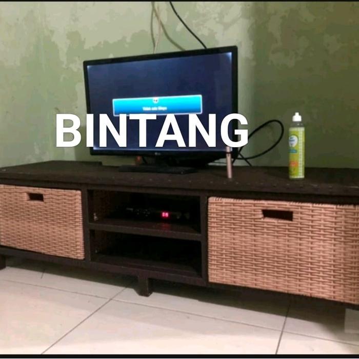 "New" Ready Stok Meja Tv Rotan Sintetis 2 Laci Dvd Lemari Plastik Rak Tv Murah