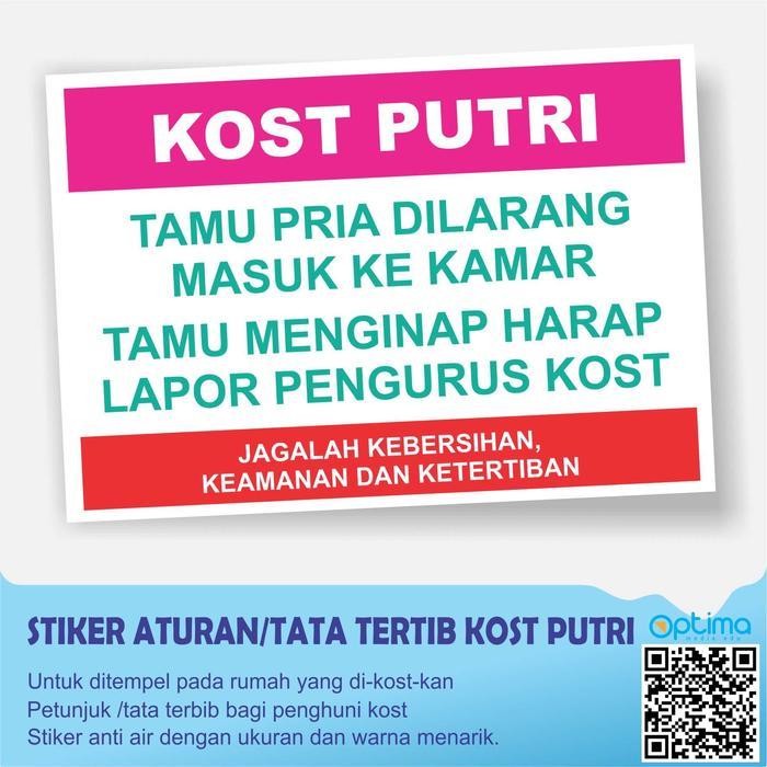 STIKER ATURAN / TATA TERTIB KOST PUTRI