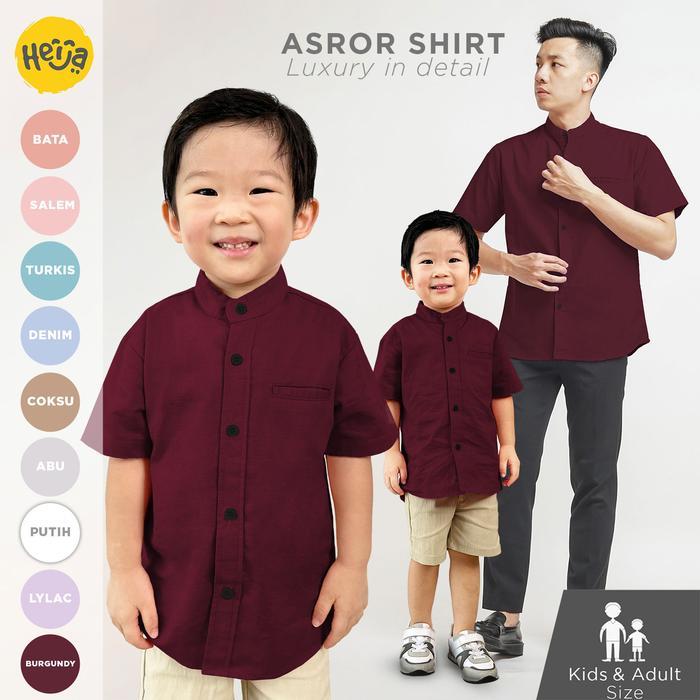 Ini Murah Heija Asror Burgundy - Kemeja Koko Anak Lengan Pendek Warna Merah Burgundy Ungu Katun