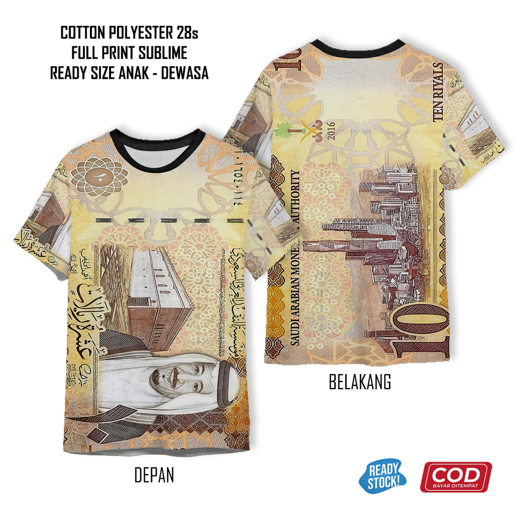 Kaos Uang Riyal Arab Saudi Full Printing Keren | Baju 3D Anak dan Dewasa Unisex - Teesmart
