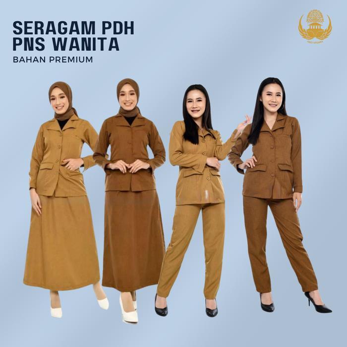 ORIGINAL Baju Setelan Seragam Dinas PNS Pemda Blazer Guru Coklat Wanita Rok dan Celana Panjang