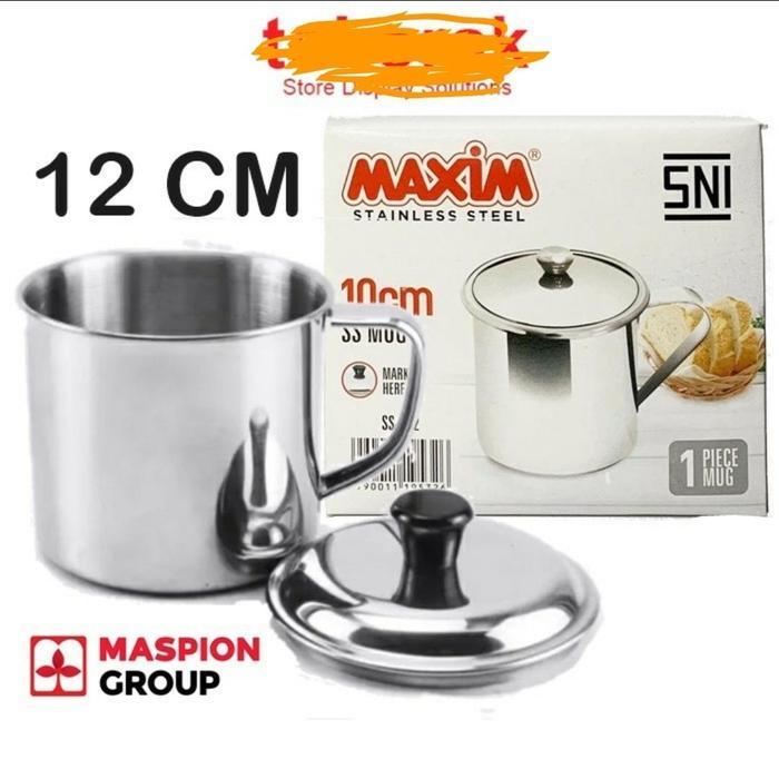 MASPION MUG STAINLESS STEEL + TUTUP 12CM / GELAS STAINLESS 12 CM