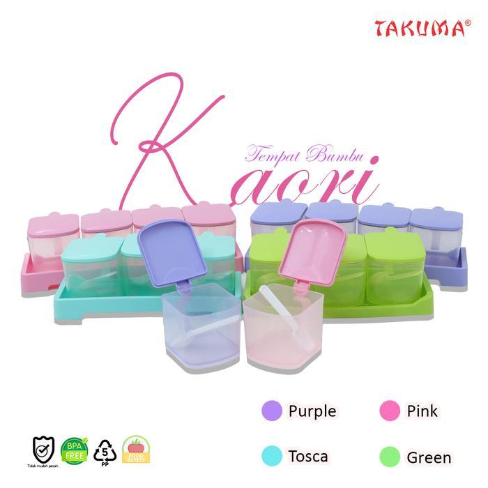 Set Tempat Bumbu Plastik KAORI dari Takuma Warna Pink, Tosca, Ungu, dan Hijau Kitchenware tempat