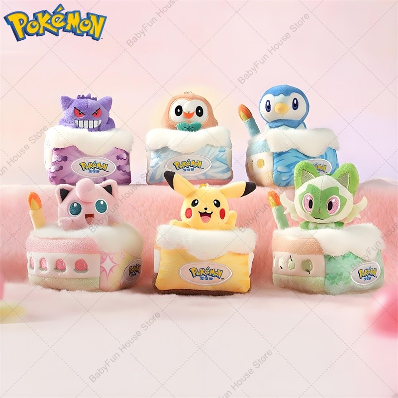 Original Pokemon Gengar Sprigatito Pikachu Plush Toys Keychains Kawaii Rowlet Piplup Jigglypuff