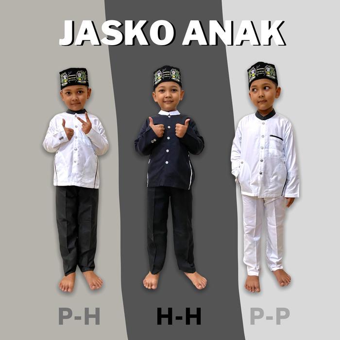 Setelan Anak Jas Koko Anak PREMIUM / Baju Ngaji Muslim Bahan Katun Sekolah Anak TPQ TPA Hitam Putih