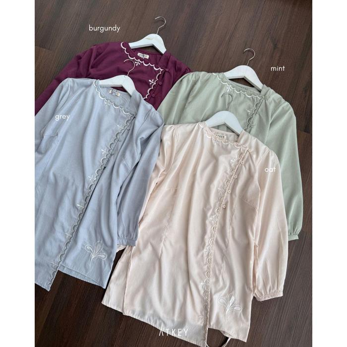Aksara Top & Set - ATKEY Raya Collection - Setelah dan Atasan Lengan Panjang Wanita Katun Bordir