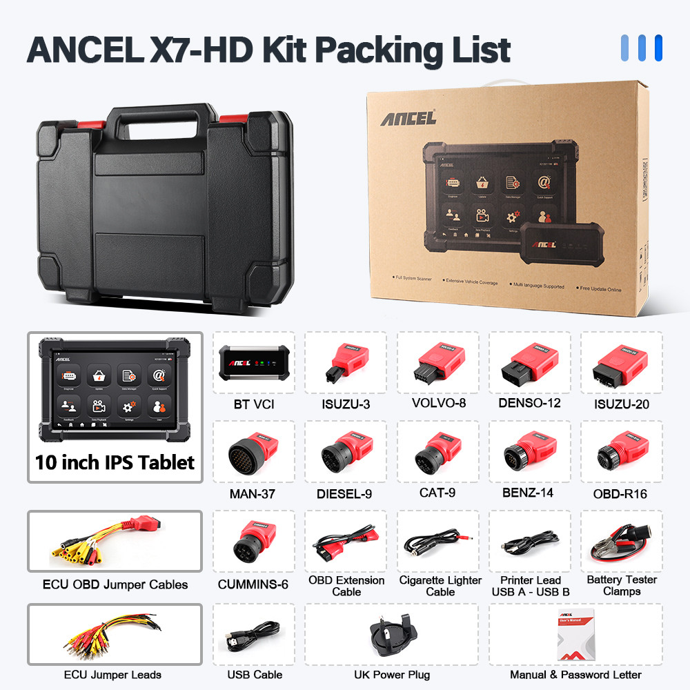 Ancel X7 HD 10 inch Android Tablet Heavy Duty Truck Full System Diagnostic Scanner Coding programmin