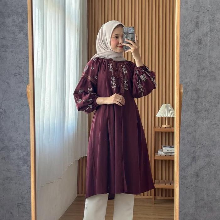 PREMIUM Flora Tunik / Tunik Katun Bordir Kebaya Modern Baju Kondangan Tunik Bordir Tunik Putih