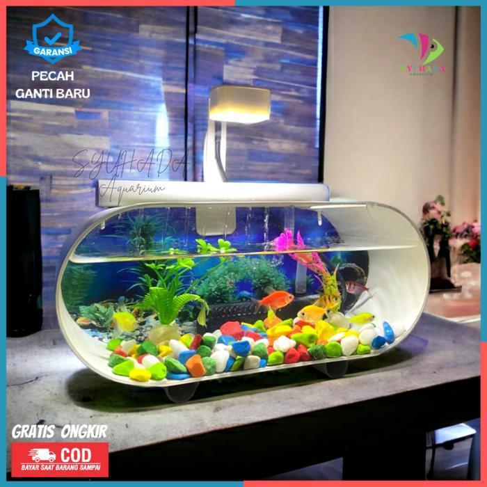 [COD] TERMURAH  Aquarium set lengkap / aquarium mini ikan hias cupang lengkap mesin oxygn filter