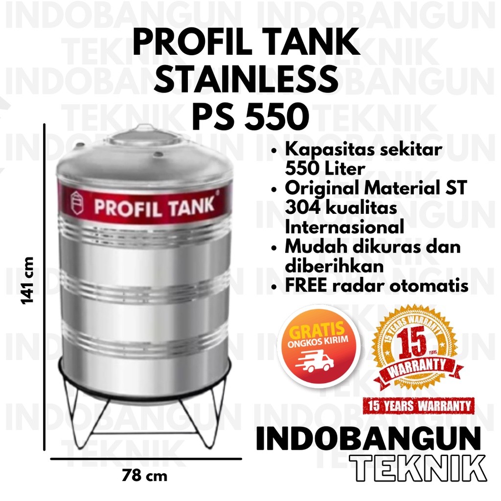 Toren Air Tangki Air Tandon Air Profil Tank Stainless PS 550 Liter 500 Liter Dengan Kaki Murah Berga