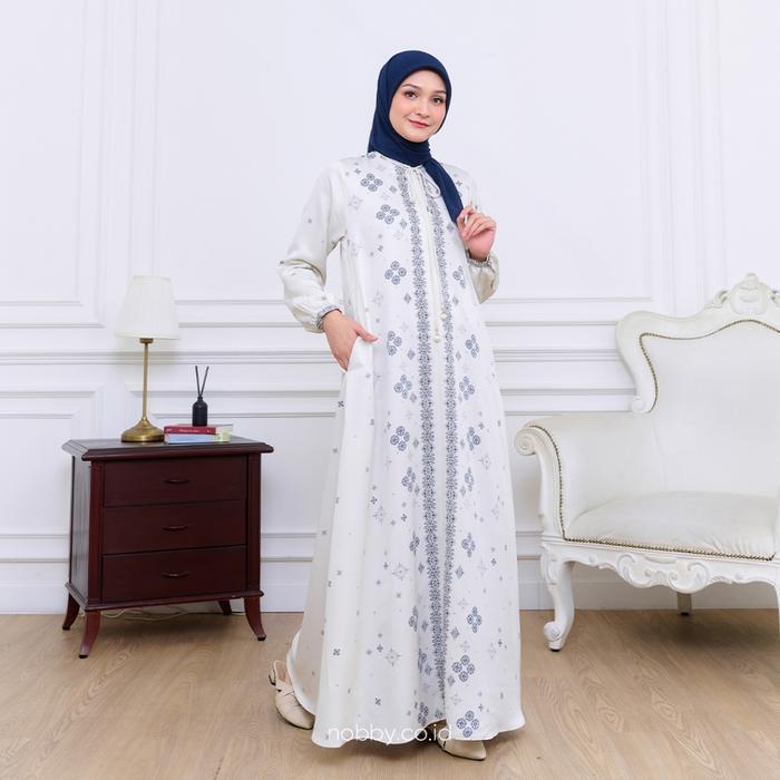 Nobby Elmara Dress Gamis Lengan Panjang Wanita A Line Dengan Monogram Nobby Bahan Satin Silk