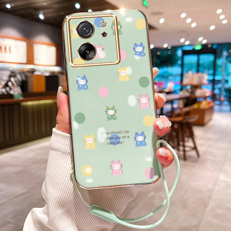 Casing Hp Untuk Xiaomi 13T 13T Pro 14 14T PRo 5G Case Kucing kecil jas hujan polkadot Elektro Platin