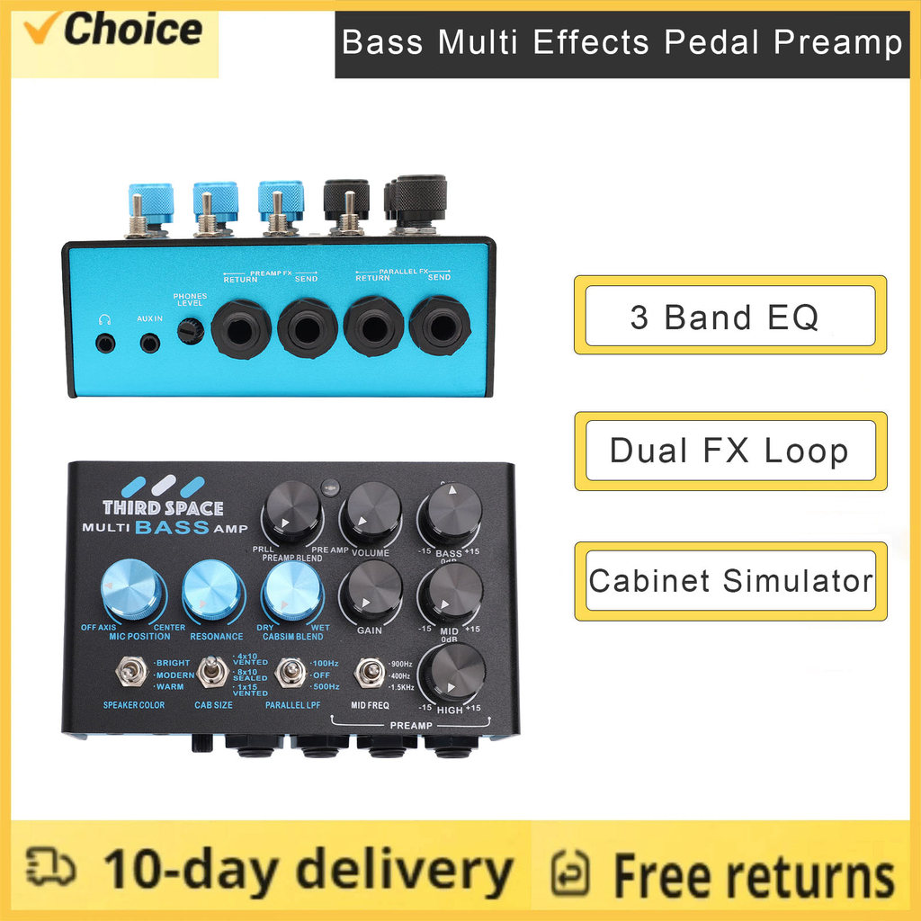 Bass Multi Effects Pedal Preamp with 3 Band EQ Parallel Signal Chain Cabinet Simulator Speaker