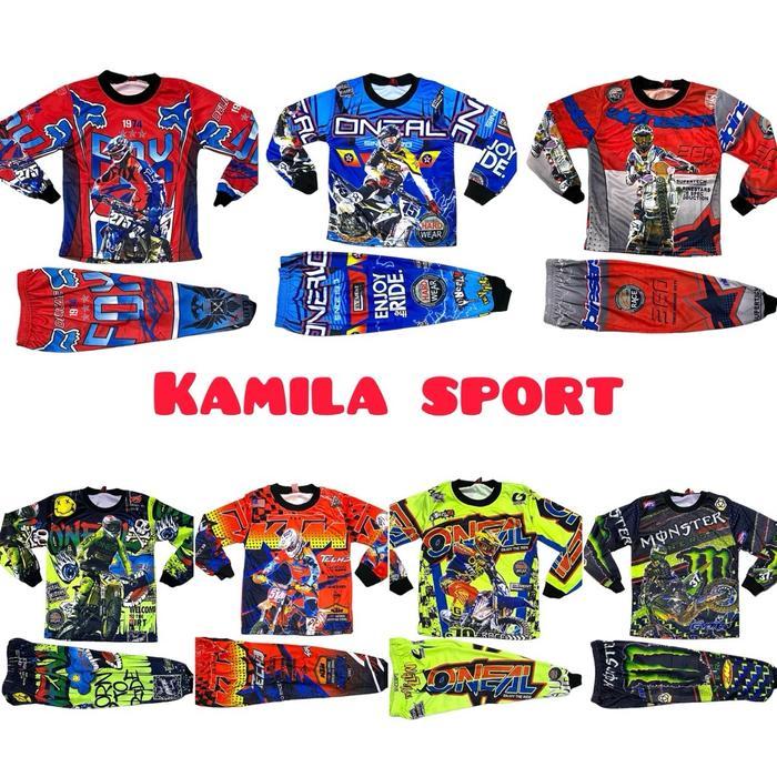 KAMILA Setelan baju balap anak full printing kaos motorcross sepeda gunung anak set olahraga Cepat
