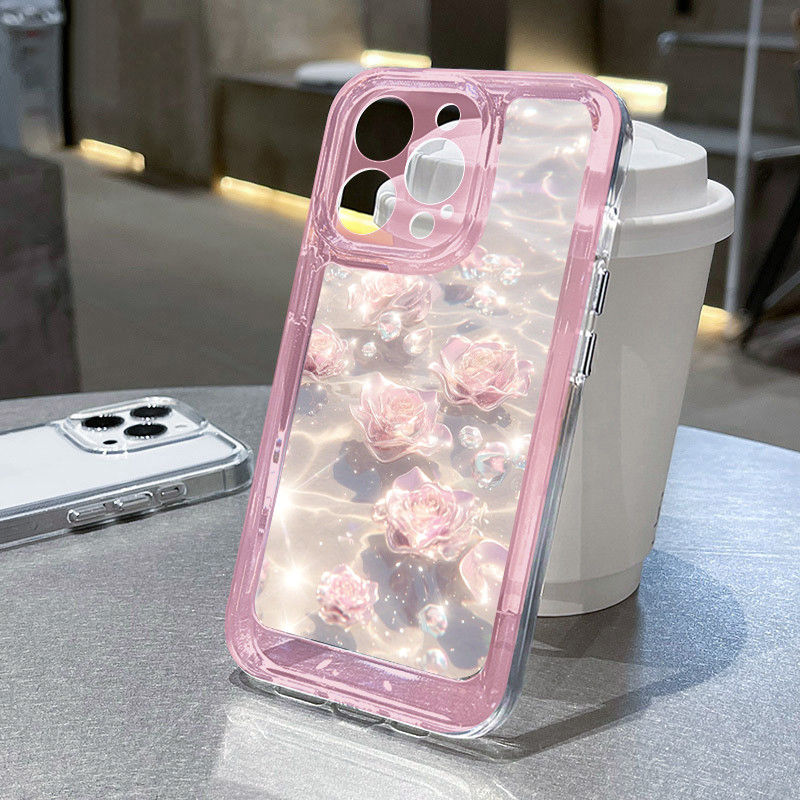 Girl Cewek Aesthetic Pink Black Bunga Casing Oppo A6X Reno 15 5G 15F A6 Pro 11 12 Plus A3X A60 A3 A5