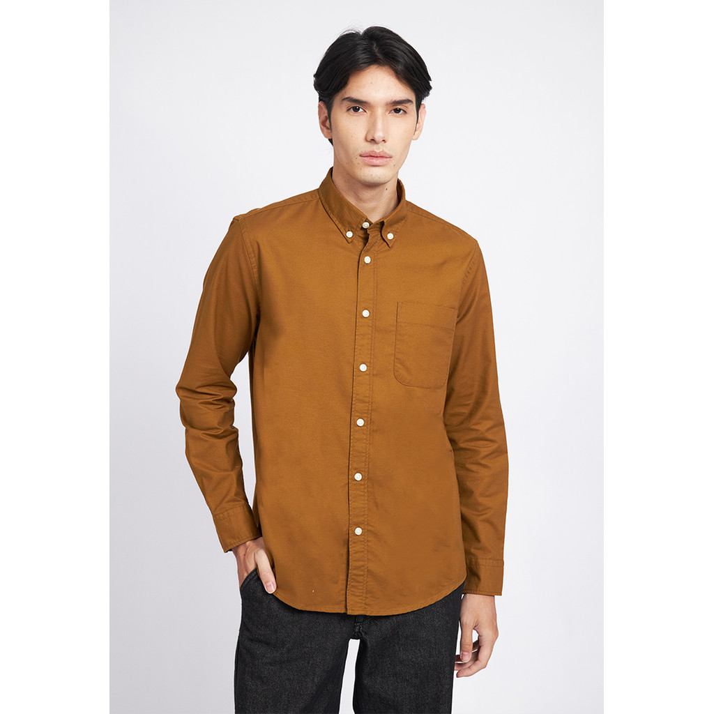 Executive Regular Fit Long Sleeve Oxford Shirt Ochre