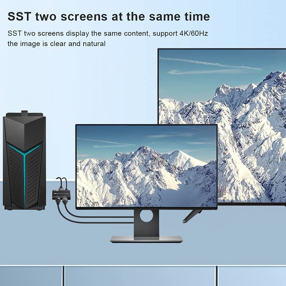 CABLEDECONN MST DisplayPort HDMI Splitter 8K MST SST 1In 2Out Directional DP 1.4 8K@30Hz 4K@120Hz to
