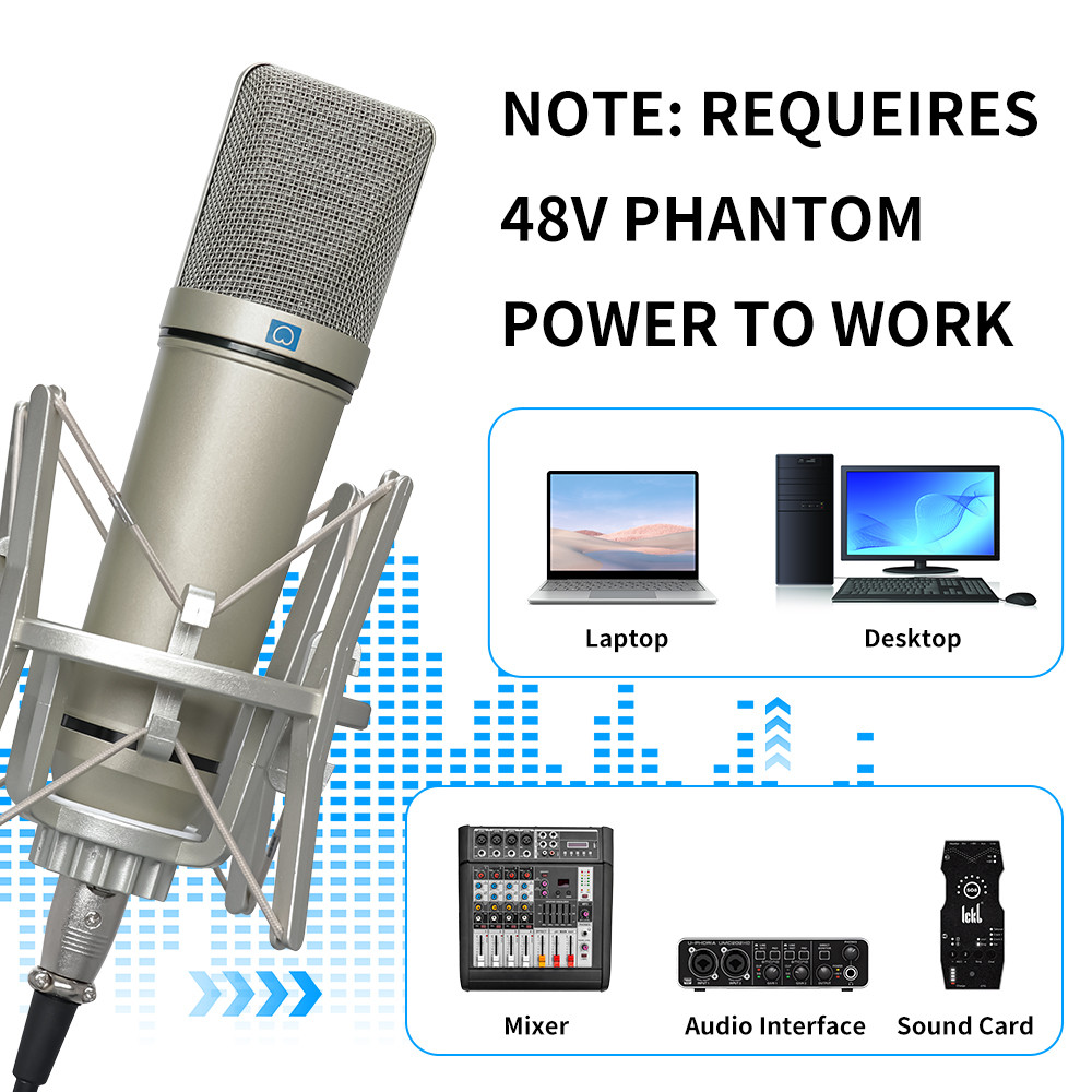 KDES U87 AI XLR Condenser Microphone Professional Cardioid Studio Mic for Recording Podcasting Voice