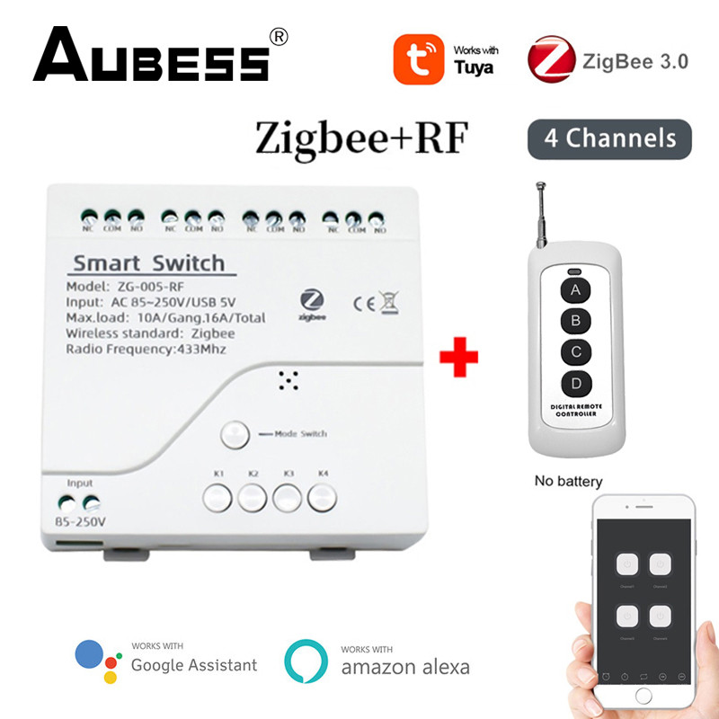 Tuya Zigbee Smart Switch Module RF433 Wireless Control 4 Channel
