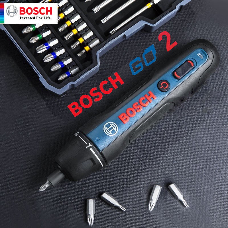 Set Obeng Listrik Tanpa Kabel Bosch Go2 Asli 3.6V Obeng Otomatis Dapat Diisi Ulang Bor Listrik Peral