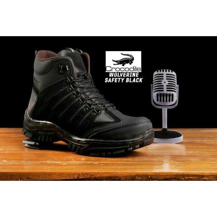 SEPATU PRIA SAFETY BOOTS KERJA COWOK CROCODILE WOLVERINE HITAM MURAH
