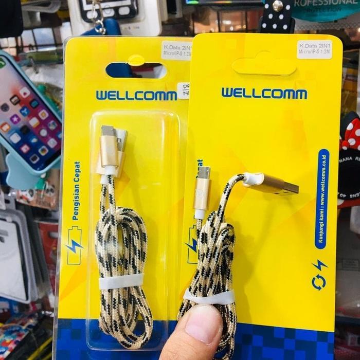 KABEL CHARGER NYLON WELCOMM PANJANG 1.2M 2 IN 1