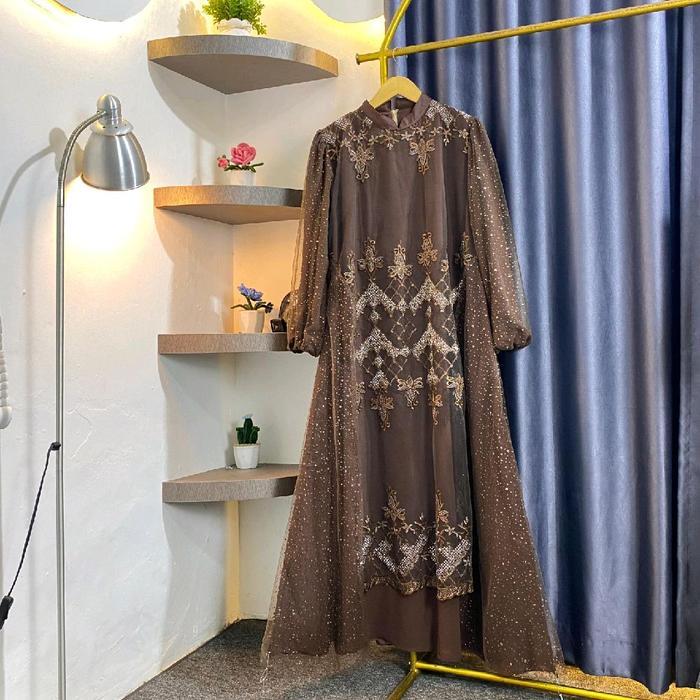 Gamis Maria Dres Ceruty Babydol Tile Raindrop Mix Tile Payet Mewah Muslim Lebaran Mutiara Pesta