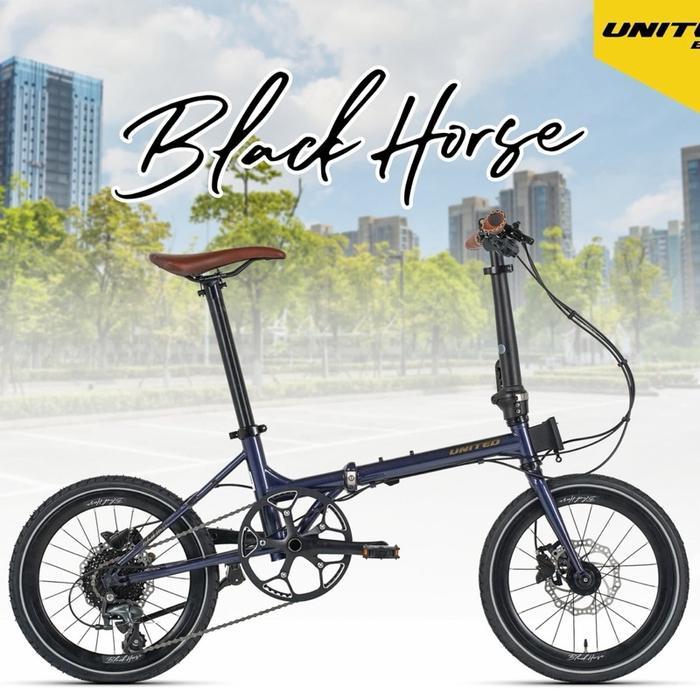 Sepeda Lipat / Folding Bike Chromoly 16 inch United Black Horse 10 speed
