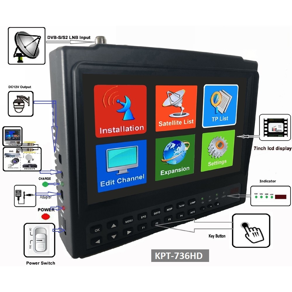 DISKON KPT-736HD DVB-S2 SatelliteFinder Full Digital Satellite TV Receiver Finder Meter MPEG-4 DVB-S