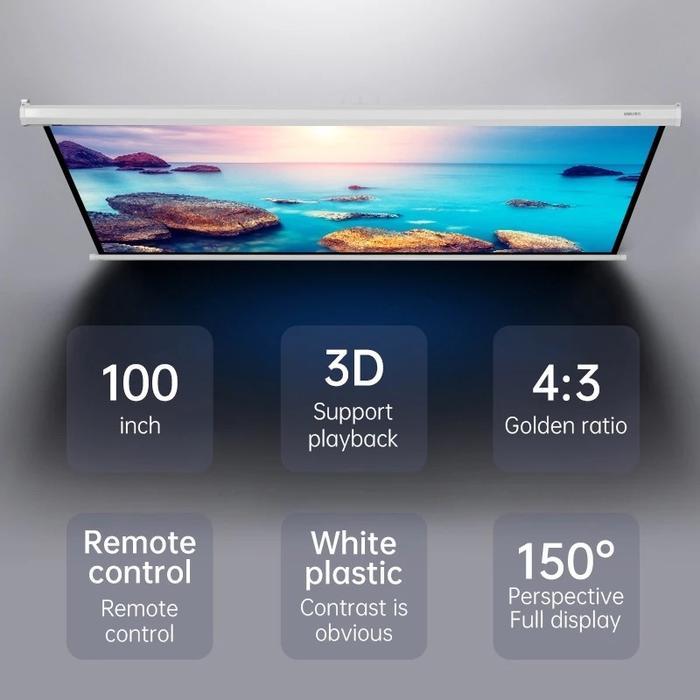Deli Automatic Screen Projector Layar Proyektor Otomatis 100&120 Inch Dengan Remote Bisa Digantung