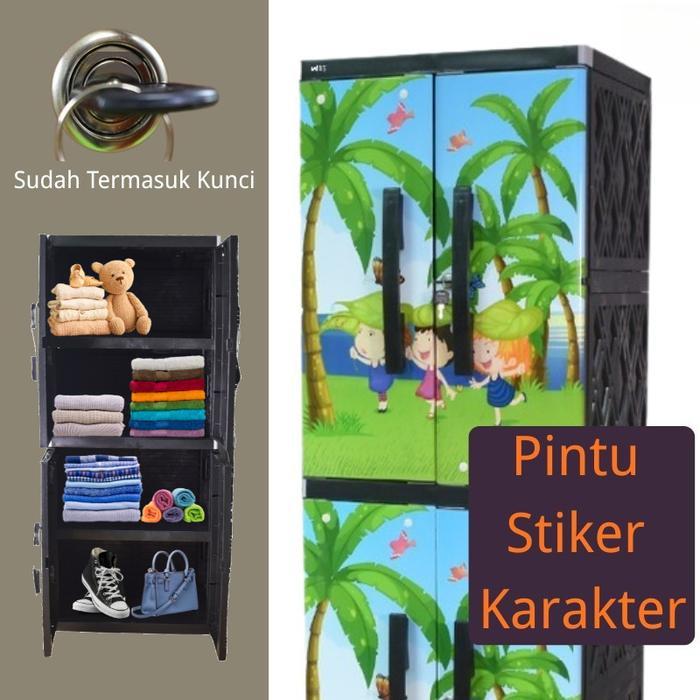 ken LEORA Lemari Pakaian Plastik KINARA Lemari Kunci Lemari Susun Lemari Stiker Karakter Rak Baju