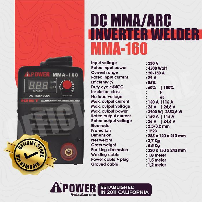 AIPOWER DC MMA/ARC INVERTER WELDER MESIN LAS LISTRIK MMA-160