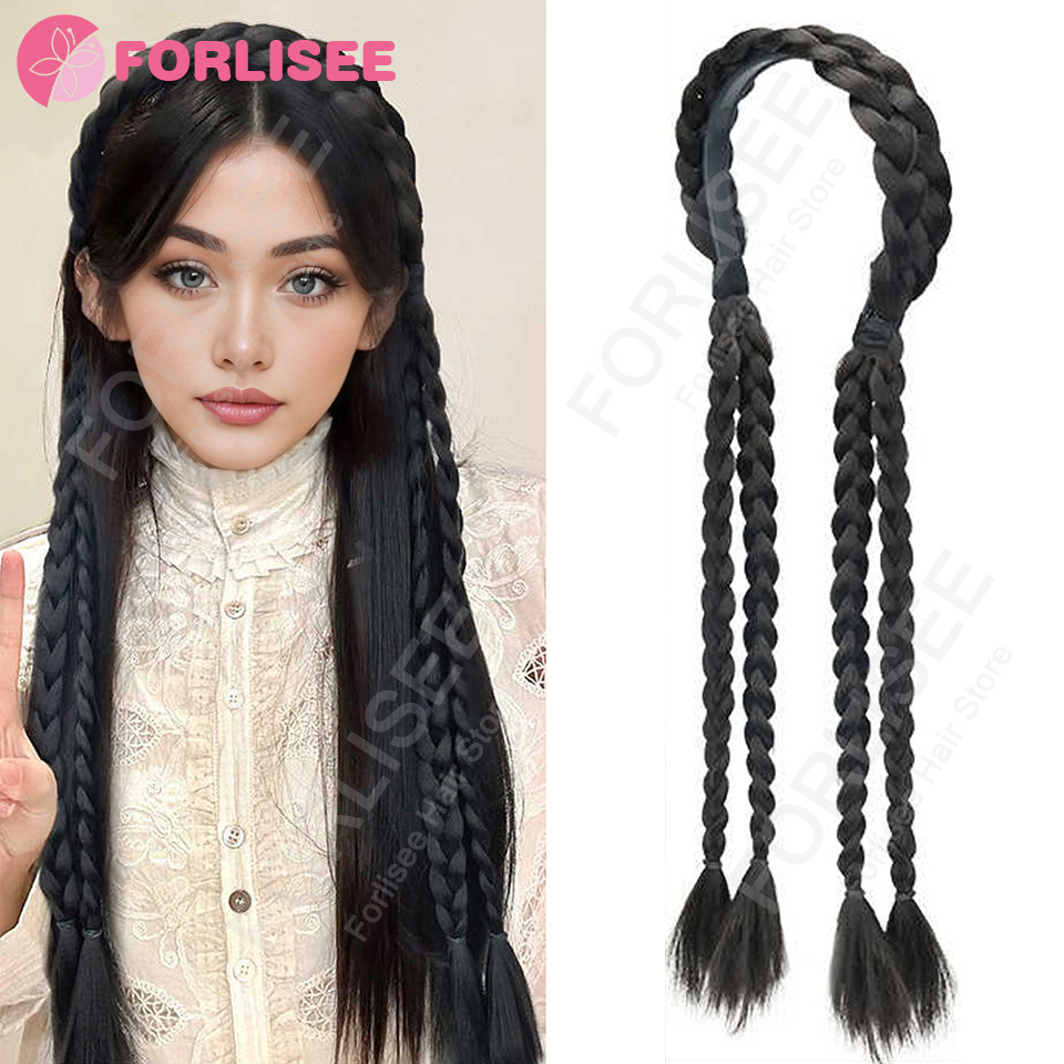 Aosiqueen Fashion Fishbone Braided Headband Synthetic Wig Women Simulation High Skull Ponytail