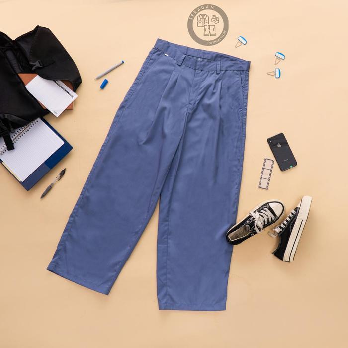 Terbaru [Baggy] Celana Panjang Baggy Gombrong Abu Smp Sma American Drill Tanpa Karet Ready