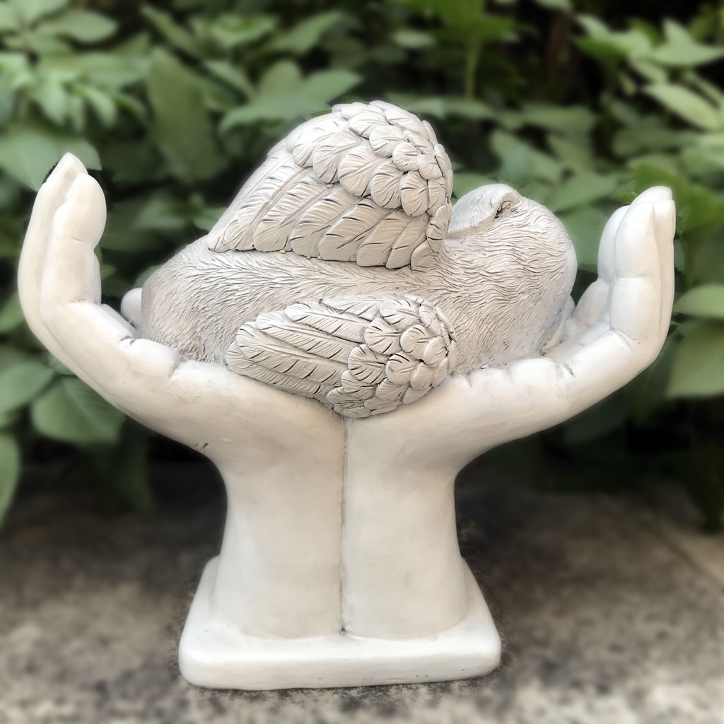 Personalized Dog Pet Grave Markers Memorial Angel Statue Stone with in God's Hands, Dog Pet