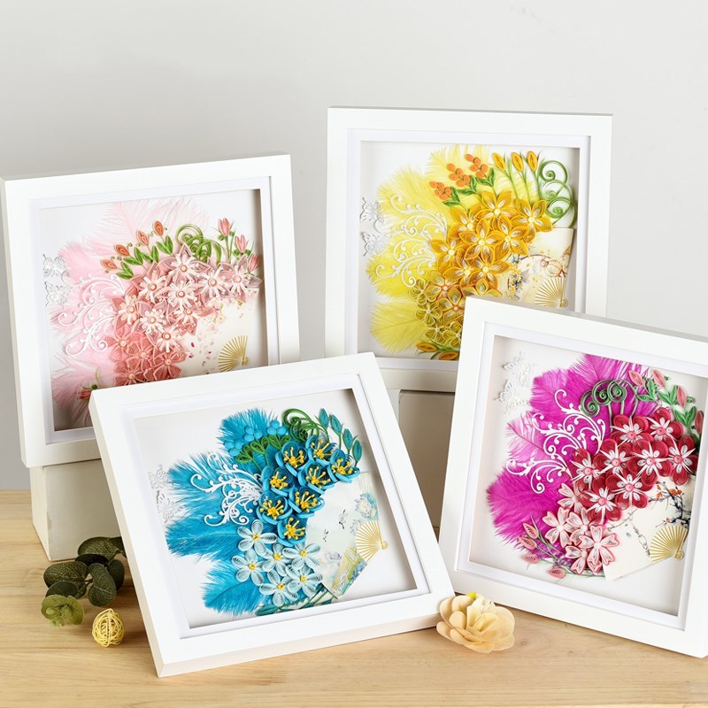 Paper Art Feather Fan Handmade Quilling Paper Material Package Paper Strips Tools Kit DIY Set Home